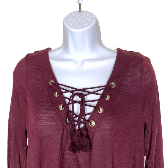 NWT Skylar & Jade Women’s Plum Lace Up Long Sleeve Blouse Size Medium - Picture 2 of 6